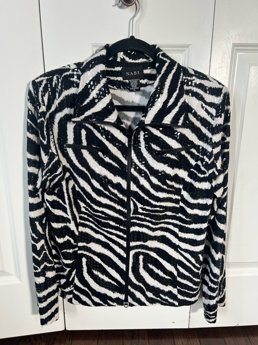 Black & White Zebra-Print Zip Jacket by NABI
